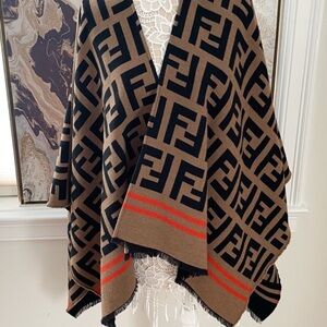 Fendi FF Logo Zucca Multicolor Silk Wool Poncho
Wrap Cape